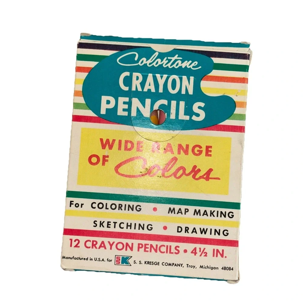 VINTAGE COLORTONE CRAYON PENCILS SET OF‎ 12  NON TOXIC  4.5